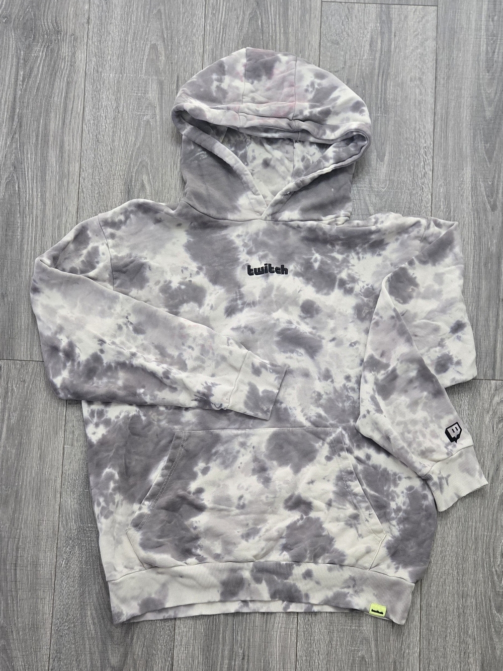 Twitch Tie-Dye Hoodie Men’s Large Gray White Embroidered Logo Pullover #639